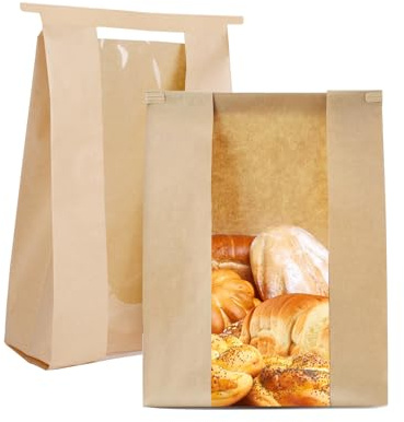 HXRYAGi 30 Pack Bread Bags for Homemade Bread Sourdough Bread Bags with Tin Strip Large Bakery Bags with Window Paper Bread bags