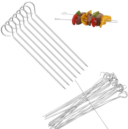 SHENGYIG Spiedini Acciaio, 80 Pezzi Spiedini, Acciaio Inossidabile Stecchini per Spiedini, per Carne Multifunzione con Anello di Tenuta per Verdure, Involtini di Carne e Barbecue, 15 cm