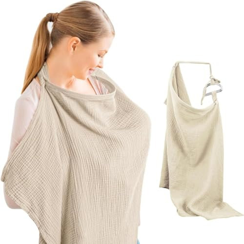 Musselin-Stillbezug für Babys, Stilltuch für Unterwegs Stillschal Musselin-Stillbezug für Babys 71 * 95cm Stillschürze für Unterwegs Stillbezug mit festem Reifen für Mutter Stillschürze (Khaki)