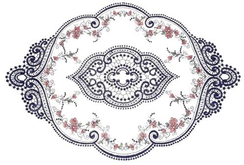 QUARKZMAN Napperon Rétro en Dentelle 12x17 Pouces Ovale Brodé Napperons De Table Dentelle Française sous-Verres sous-Tasse pour Maison Mariage, Bleu Marine