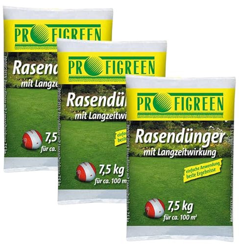 Rasendünger mit Langzeitwirkung 22,5kg (3 x 7,5 kg Sack) Dünger mit optimaler Nährstoffversorgung für Rasen, Grünstreifen, Garten, NPK- Dünger mineralisch organisch Langzeitdünger