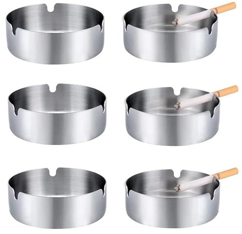 6 Pièces Cendrier Exterieur, 10cm Cendrier à Cigarettes Rond en Inox, pour Table Moderne, Restaurant, Chambre à Coucher, Bureau