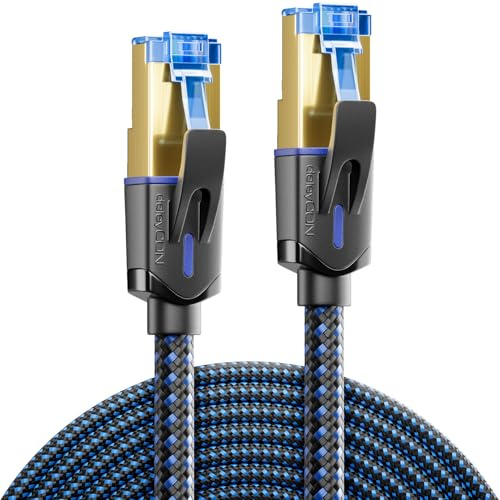 deleyCON 15m Cat 8 Nätverkskabel (40 Gbit/s, Nylon, 100% Koppar) S/FTP PIMF - Gigabit Ethernet Patchkabel LAN-Kabel - RJ45-Kontakter för Cat8 Cat7 Cat6 PoE PS5 Router PC Laptop - Svart | Gigabit Ethernet-patchkabel, 100 % koppar, PIMF, LAN-kabelkabel, RJ45-kontakt för CAT8 CAT7 CAT6 POE, PS5, router, PC