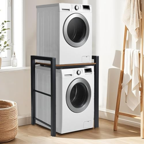 3 Hauteurs Support Réglable pour Machine à Laver, Support Machine a Laver Seche Linge, Etagere Machine a Laver, Kit de Superposition Lave linge Seche Linge, Capacité de Charge de 350kg. (Noir)
