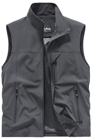 2026 - Chaleco sin mangas para hombre, ropa de abrigo de verano, al aire libre, para viajes, fotografía, trabajo, pesca, con múltiples bolsillos tipo cargo, gris, XXL
