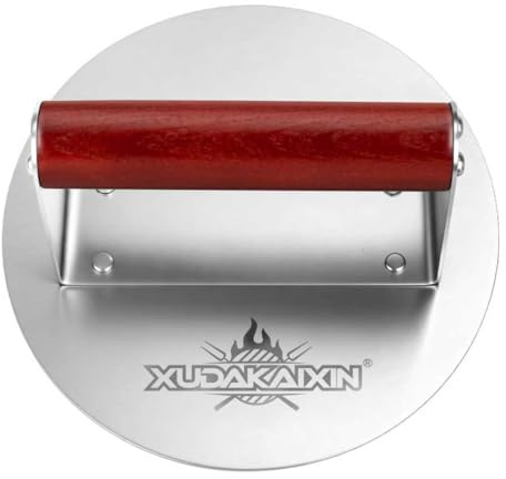 XUDAKAIXIN Stainless Steel Smash Burger Press 6.3,Hamburger Smasher Tool,BBQ Griddle Accessories for Hamburger, Steak, Meat,Perfect for Blackstone, Camp Chef, & Indoor Griddles (Round)