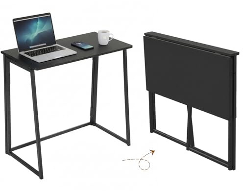 Songvas Klappbarer Schreibtisch 80x40 cm, platzsparender Computertisch,15 mm Spanplatte & schwarzem Stahlrohrgestell， Faltbarer Tisch für Homeoffice, Küche & Studenten(Ebenholz Schwarz)