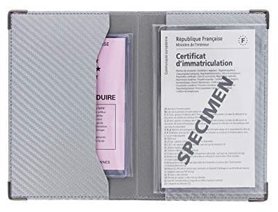 Color Pop Porte-Papiers Véhicule Finition Carbone Coloris Gris Argent + Étui Transparent pour Carte Grise