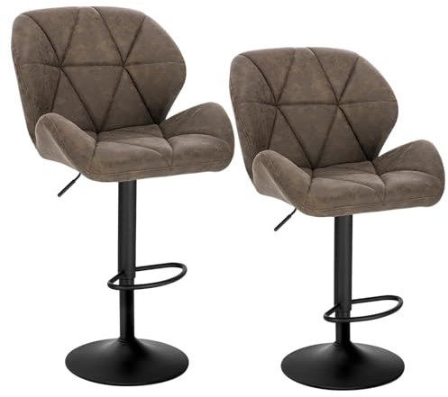 WOLTU Barhocker 2er Set Barstuhl Tresenhocker Bistrohocker Designer Hocker mit Rückenlehne, höhenverstellbar, drehbar, Kunstleder Stahl, Dunkelbraun