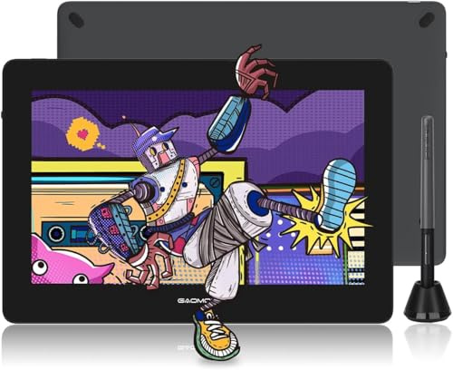 GAOMON PD1320 Grafiktablett mit Display, 13.3 Inch Full Laminated 120% sRGB Graphics Monitor with Tilt Support for Artists, Design, Animation, Compatible with Windows/Mac/Android,Grau