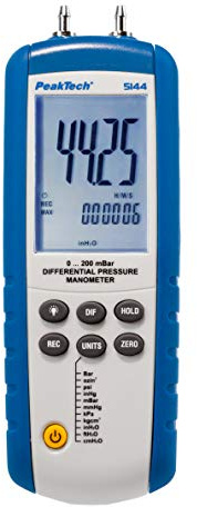 PeakTech P 5144 – Digitales Manometermit Messbereich bis max. 200 mBar, Differenzdruck-Messgerät mit USB-Port, Messung für Druckdifferenzen, LCD-Anzeige mit Beleuchtung, inkl. Windows-Software