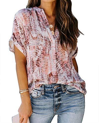 Ancapelion Women's Casual Summer Loose Printed Blouse Tops Short Sleeve Shirt for Women
