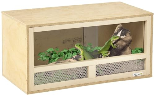 PawHut Reptile Terrarium w/Transparent Sliding Doors, 60 x 29.5 x 29.5cm | Vivarium Habitat, Breathable Mesh, for Lizards, Horned Frogs, Snakes and Chameleons