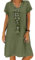Women's Dress Summer Linen Dresses Casual V Neck Midi Short Sleeve A-line Sundress Tunic Dress Without Accessories (A Dark Green, 3XL)