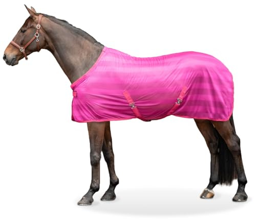 Equinate Fliegendecke Guardian mit Kreuzbegurtung und Widerristpolster 135cm Raspberry - Ekzemerdecke mit effektiven Schutz vor Fliegen und Insekten - Pferdedecke - Weidedecke