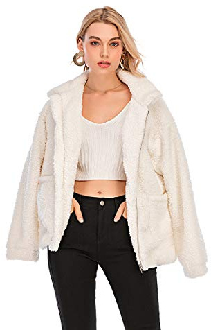 Veste chaude et décontractée en fausse fourrure pour femme, manteau d'hiver surdimensionné en peau de mouton pour femmes, manches longues et fermeture éclair, blanc, S