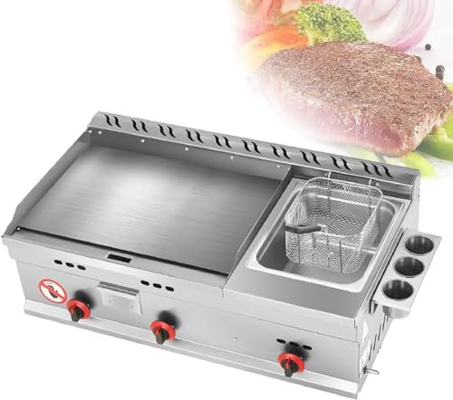GYDUHYE Commercial Gas Griddle, Countertop Flat Top Griddle Stainless Steel Grill, Teppanyaki Fry Pan with Adjustable Temperature, Kitchen LPG Gas Grill for Outdoor Catering
