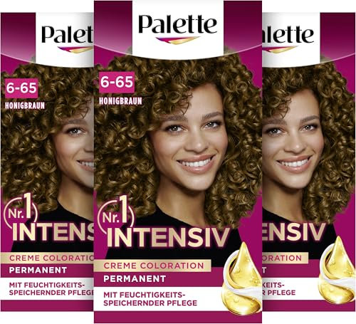 Palette Intensiv Creme Coloration 6-65/645 Honigbraun (3 x 115 ml), permanente Haarfarbe für leuchtende, langanhaltende Farbbrillanz & 100% Grauabdeckung