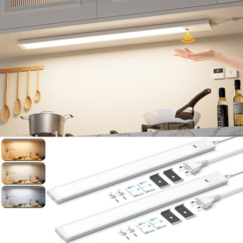 Lureshine Tira de luz LED 41CM 2 piezas, 3 temperaturas, Regulable Lampara LED,con sensor de movimiento, led cocina bajo mueble iluminación inferior de cocinas, armarios, estantes y encimeras