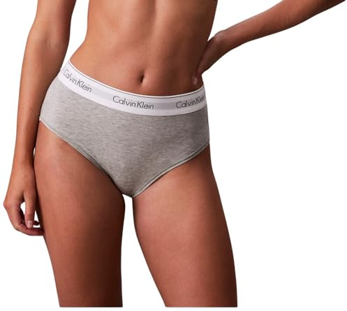 Calvin Klein Braguita Tipo Bikini Mujer High Waist con Logotipo en la Cintura, Gris (Grey Heather), XL