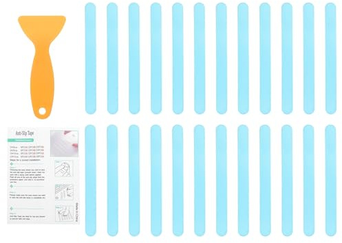 sourcing map 24Pcs Non-Slip Bathtub Stickers, 20x2 cm Strip Shape Shower Floor Non Slip Stickers with Scraper for Bathroom Shower Stairs Ladders, Blue
