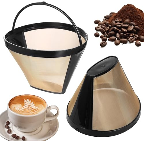 2 Stück Kaffeefilter Größe 4, Dauerkaffeefilter Metal, Wiederverwendbar Permanenter Kaffeefilter für 8-12 Tassen Kaffee, Edelstahlgewebe Kaffee Filter Mesh Korb für Meisten Kaffeemaschinen