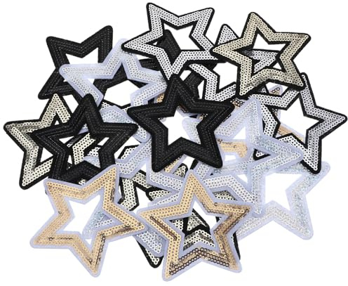 20 stycken stryka på-stjärnmärken, stjärnformade märken, glitter stjärnstrykbilder för textilier, stryka på märken, stryklappar, för klänning inredning