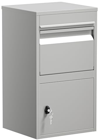 Wiltec Buzón de paquetería Gris 410 x 220 x 720 mm de Acero con Recubrimiento en Polvo y Cerradura, para la recepción de Paquetes y Correo en casa Entrega de envíos, Correo y Cartas