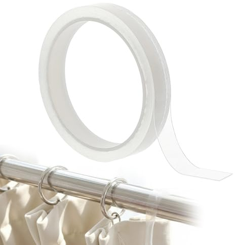 Nogeqi Clear Curtain Tape, 32ft Adhesive Curtain Glide Tape, Shower Rod Cover, Smooth And Silent Rod Slide Curtains Tapes for Curtains Rings Drapery Ring Slide Tapes(0.59 Inch Wide)