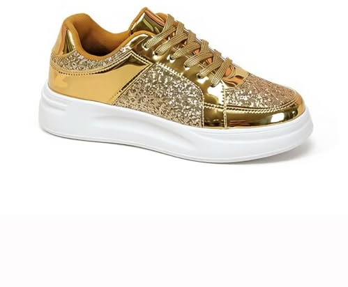 Ladies Sparkly Glitter Trainers Platform Sneakers Women Bling Lace Up Shoes Casual Walking Shoes Party Streetwear Fashion