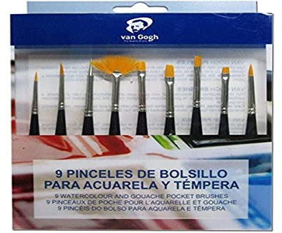 Set de 9 Pinceles Van Gogh tamaño Mini para Acuarela y témpera (Manualidades)