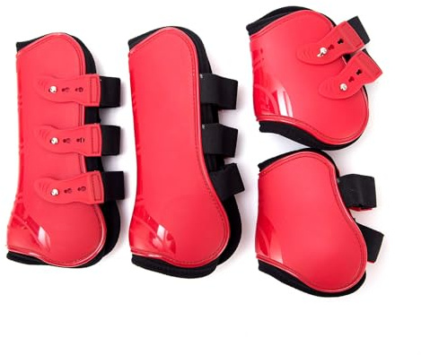 Merauno® Lot de 4 guêtres de Protection Fetlock pour Chevaux - Protection Contre Les sauts de Chevaux Avant et arrière - Robuste - Élastique - en néoprène - Fermeture à Boutons (L(WB) - Rouge