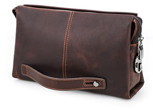 Contacts Pochette da uomo in vera pelle per carte d'identità, grande capacità, con blocco antifurto, da viaggio, passaporto, telefono, borsa a mano con cinturino da polso, Caffè 1, Taglia unica
