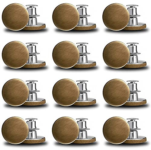 Botones Jeans de Metal 12 pcs Botones Desmontables y Extraíbles Instantán Reemplazo Botón para Reparar Jeans, DIY (Diámetro de 17 mm,Color Cobre)