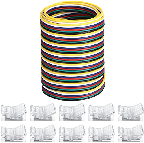 10 Packs Solderless LED Strip Connector Transparent Track Lighting Connectors Wire Strip Lights 16.4 ft Extension Cable Wire Cord for LED Light Speaker Electrical System