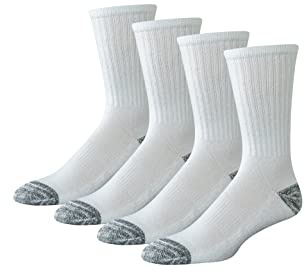 Amazon Essentials Calcetines de Algodón de Alto Rendimiento Transpirables y Acolchados para Trabajo Hombre, 4 Pares, Blanco, 41-45