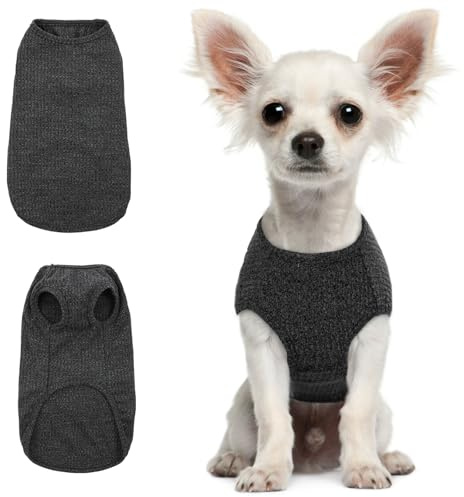 Hjumarayan hund-t-shirt – sommarstickade tröjor mjuka stretchiga kläder för små hundar skjortor, randig t-shirt för chihuahua, leksakspudel, pomeranian, yorkshire (svart XS)