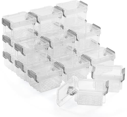 Winter Shore Cajas Plastico Pequeñas [Pack de 20] - Caja Organizadora Manualidades Apilables para Material Artístico, Pegatinas, Ferretería - Caja Plastico con Tapa y Cierre a Presión - 9 x 7 x 5 cm