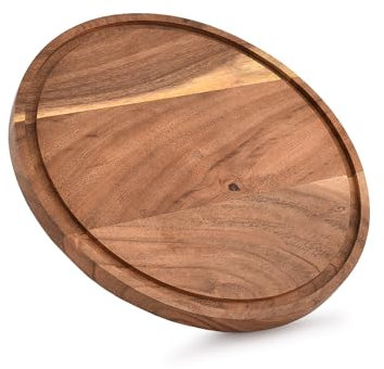 Indus Lifespace Tabla de cortar redonda de madera de acacia con ranura para jugo para cortar y servir embutidos, verduras y frutas (25,4 cm x 25,4 cm x 1,91 cm)