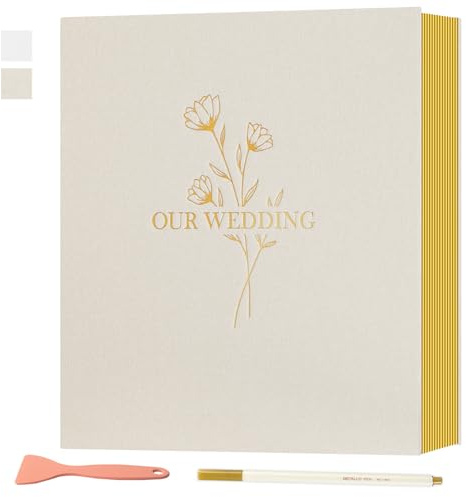 Lanpn Album photo autocollant de mariage à 80 pages, pages magnétiques adhésives en lin pour photos de mariage (grand, 40 feuilles, beige)