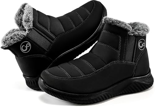 Ecetana Women's Winter Snow Boots Warm Fur Lined Slip On Ankle Booties