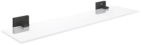 GROHE Start Cube, Glasablage ohne Bohren (vielseitig einsetzbar im Bad, 53cm breit (Bohrabstand 28cm), zum Kleben oder Bohren, mit Schrauben & Dübel, ohne Kleber), eckig, schwarz, 411092430