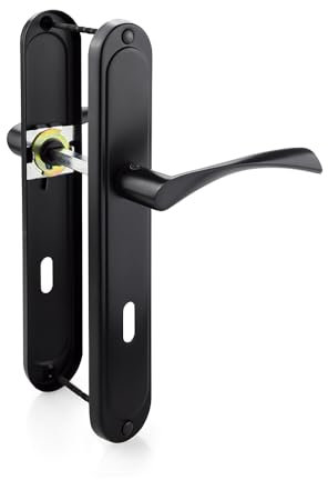 VERAMET Set de poignées de porte | Poignée de porte pour porte de chambre | Poignée de porte pour porte de chambre et de bureau | En forme de L | Poignées de porte noires (BB – 72 mm) – Poignée de