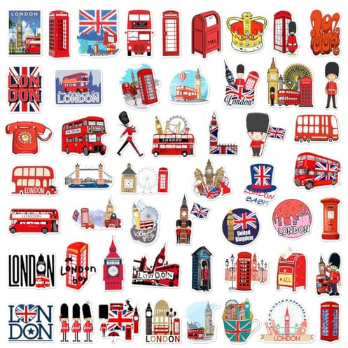 RDNKVB 50 Pièces Ensemble de Stickers Autobus de Londres Mignon Déco pour Auto Ordinateur Portable Skateboard Vélo Moped Moto Vélo Informatique Adapté pour Adultes Enfants