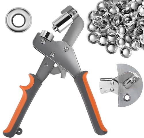 Ösenzange Set, Profi Ösenzange mit 200 Ösen (Ø 10mm), Magnetische Ösenzange für Planen, Manuell Ösenpresse aus gehärtetem Stah mit Ösen für Planen, Banner, Stoffe Vorhänge
