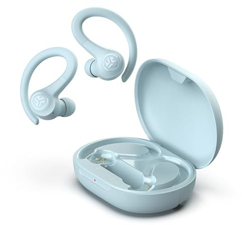 JLab Go Air Sport+ Kopfhörer Bluetooth, Sportkopfhörer 35+ Std., True Wireless In Ear Kopfhörer kabellos für Läufer, Joggen, IP55-schweißresistent, USB-C Ladecase, Be Aware-Modus, Hellblau