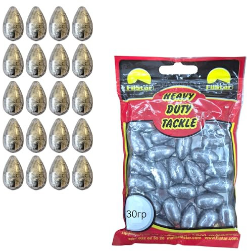 PRO FILSTAR Inline Grundblei Angeln Set 20 x 30g - Blei Angeln - Angel Bleie Set - Grundangeln - Birnenblei - Blei Gewicht - Angelblei - Carp Fishing Weights - Bleigewichte – Karpfenblei – Olivenblei