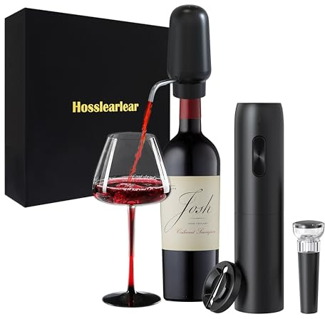 Hosslearlear Juego de abridor de botellas de vino recargable 4 en 1: abridor de vino automático, dispensadores de vino para botellas de vino, cortador de papel de aluminio, tapón de vino al vacío, el