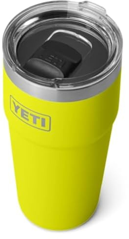 YETI Rambler Cup, Vacuum Insulated Stainless Steel Stackable Cup with Magslider Lid, Firefly Yellow, 20 oz (591 ml)