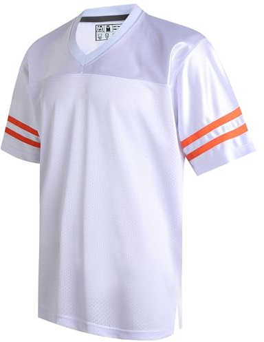 Pullonsy Replica Football Jerseys for Men Unisex Classic Blank Workout Sport Shirts Casual Fitness Outfits, Orange Stripe-white Jersey, XXL